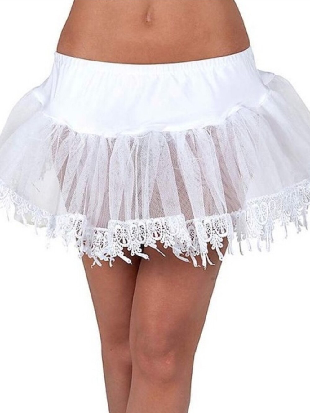 Spirit Halloween Teardrop Lace Trim Tulle Mini Skirt Petticoat White OS